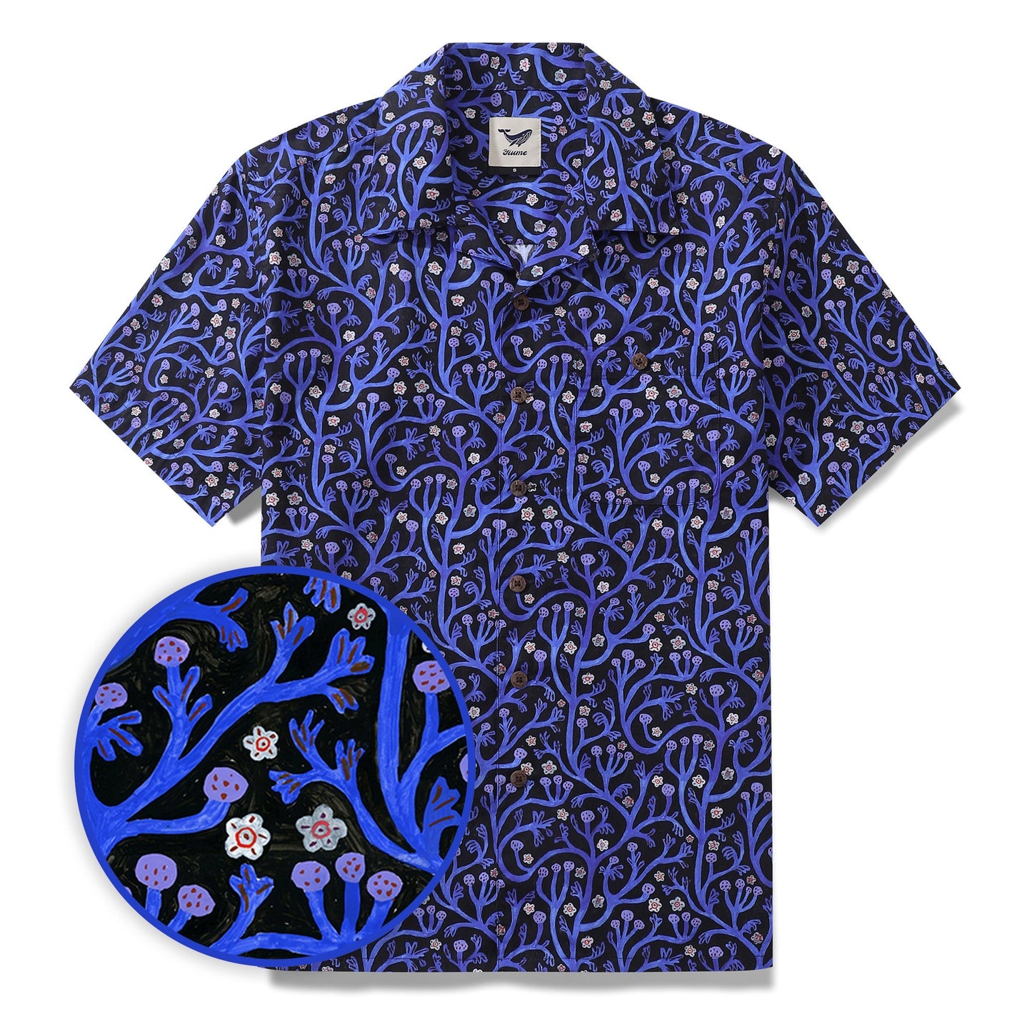1960s Vintage Hawaiian Shirt For Men 100% Cotton Camp Collar Shirt Midnight Garden Shirt