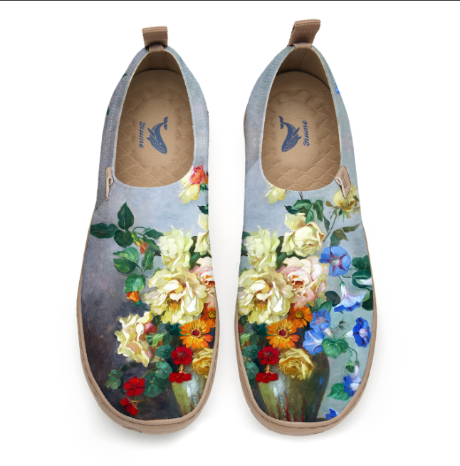 Yiume Women's Art Slip-On Shoes Comfortable Breathable Knit Casual Footwear,Vintage bouquet Hawaiian Floral Shirt