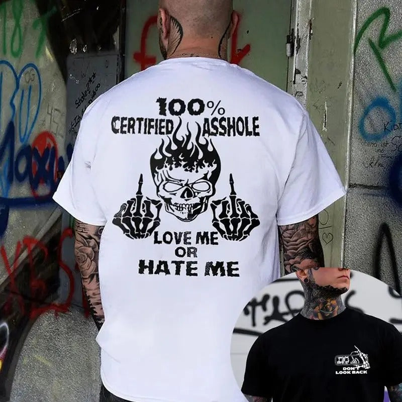 100% Certified Ass.hole Love Me Or Hate Me Print Men's T-shirt, Sweatshirt, Hoodie, Oversized , Unisex Shirt, Today shirt, Love shirt, Retro Unisex, Life shirt, Merch gift, Short Sleeve Graphic, Naughty Clothes Men Cotton Fabric Menswear Classic Pocket