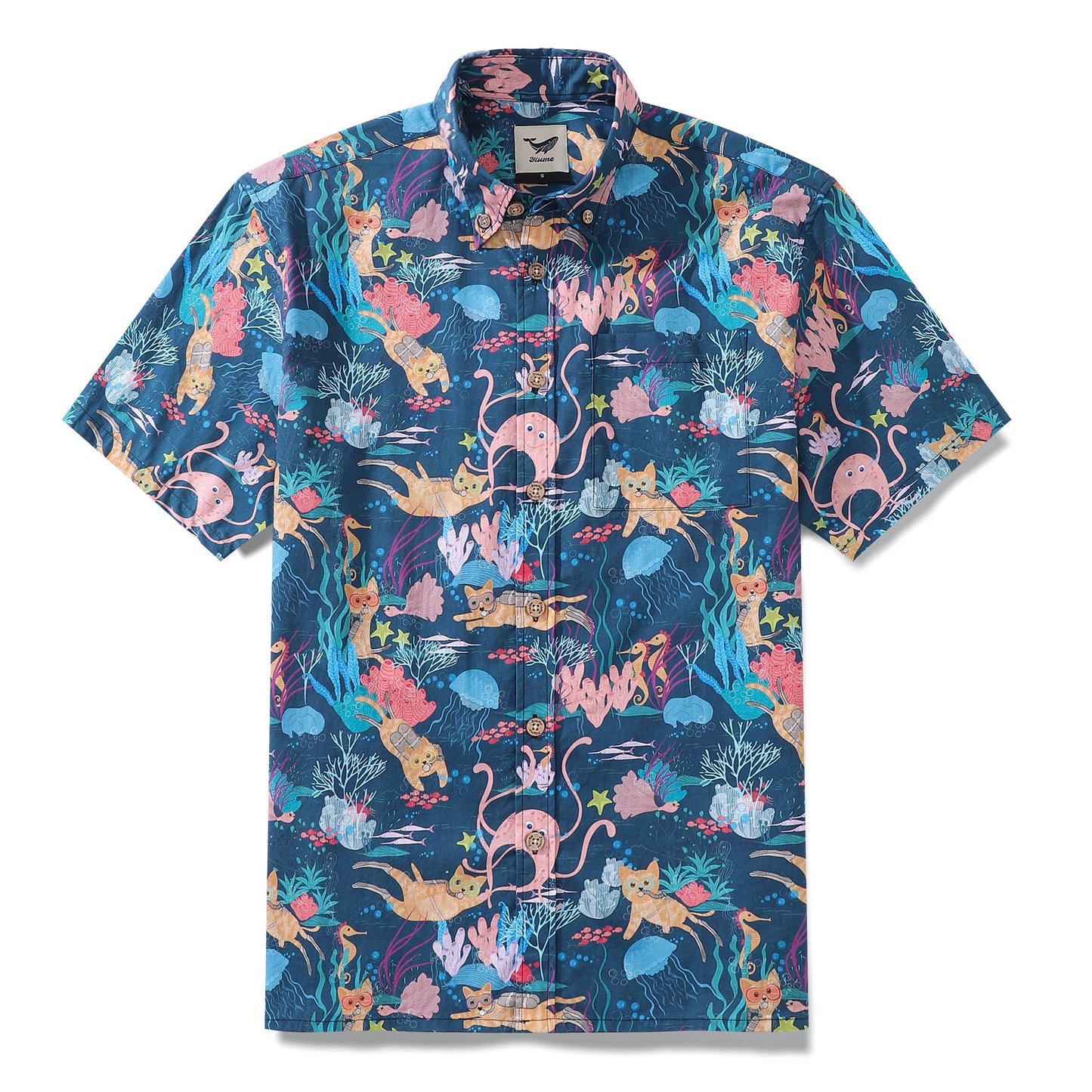 Funny Hawaiian Shirt For Men Dive Print Cotton Button-down Short Sleeve Cat Aloha Shirt Fun Dive By Pallavi Chaudhary