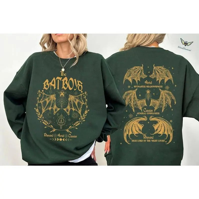2 Slide Design, Acotar Bat Boys Sweatshirt, The Night Court Shirt, Illyrians of the Night Court, A Court of Thorn and Roses Court, Cassian General Commander