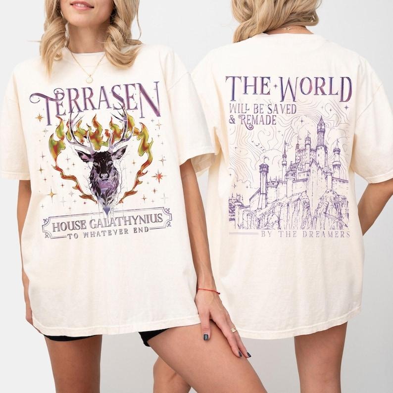 2 Slide, Terrasen Throne of Glass T-Shirt, Aelin Galathynius House To Whatever End Booktok Tee, The World Will Be Saved And Remade, Throne of Glass