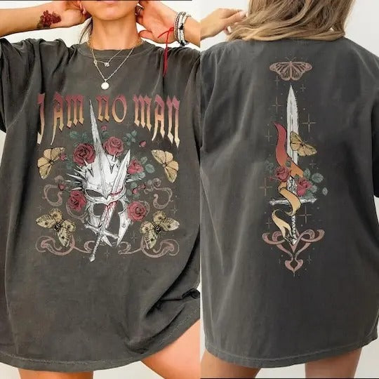 2 Slides, I Am No Man Shirt, Book Lover T-Shirt, Fantasy Merch Shirt, Reading Fandom Shirt, Feminist Shirt, Book Lover Gift, Vintage Mordor Shirt