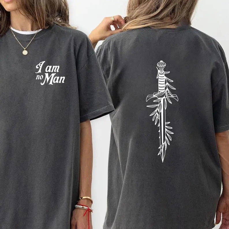 2 Slides, Fantasy Reader T-Shirt, I Am No Man Shirt, Fantasy Merch, Reading Fandom t-shirt, Literature, Book Lover tshirt, Book Shirt, Womenswear Shortsleeve Crewneck Cotton Casual Top Fit