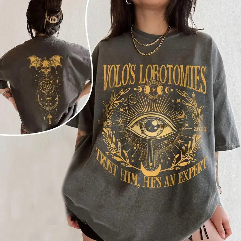 2 Slides, Volo's Lobotomies T-Shirt, I Got My Lobotomy At Volo'S Shirts, Dark Humor Tee, Astarion BG3 Shirts, High Elf Gaming Apparel - Book Lover, Womenswear Shortsleeve Crewneck Cotton Casual Top Fit