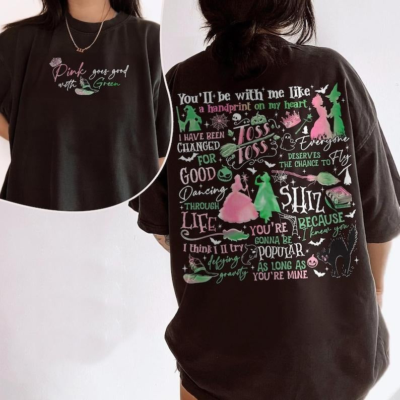 2 Slides, Wicked A New Musical T- Shirt, Defying Gravity TShirt, Wicked Changed For Good, Wizard Movie Fan Shirt Casual Cotton Crewneck Womenswear