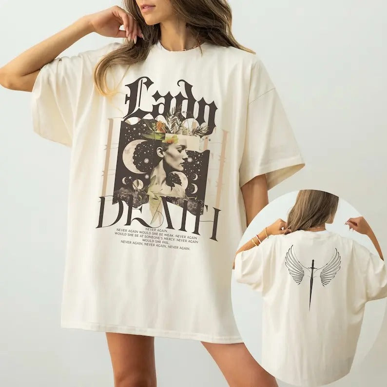 2 slides, Nesta Shirt, ACOTAR T-Shirt, Nesta Archeron, Velaris Shirt, Sarah J Maas Merch, Valkyrie Shirt, Lady Death, Nessian Apparel Casual Cotton Crewneck Casual Cotton Crewneck