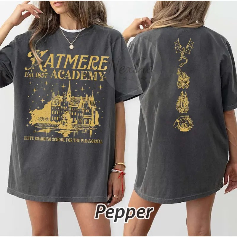 2 slides, Katmere Academy T-Shirt - Tracy Wolff's Crave Series Inspired, Vampire Themed Shirt, Bookish Tee for Romance & Fantasy Readers