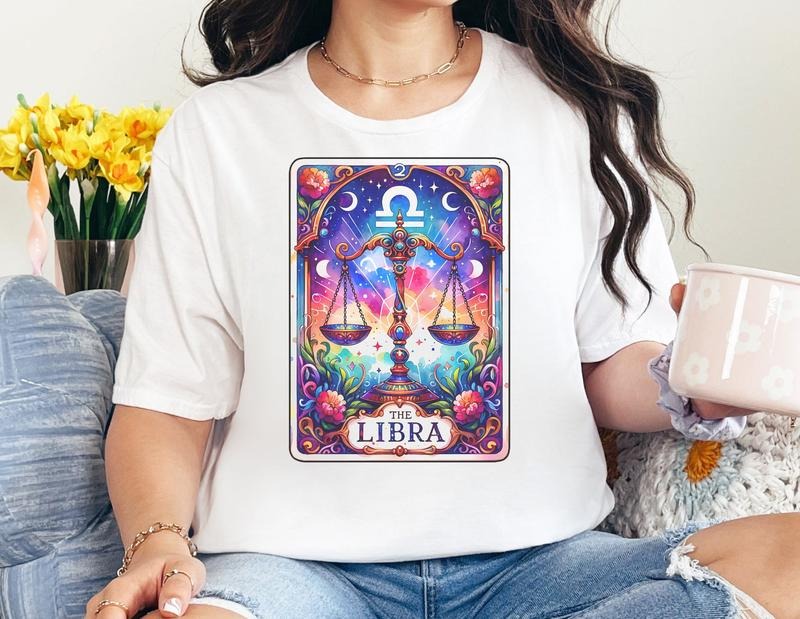 # 321 - Scales Zodiac Libra Tarot Card Design - Print Unisex Crew neck Tee T-shirt