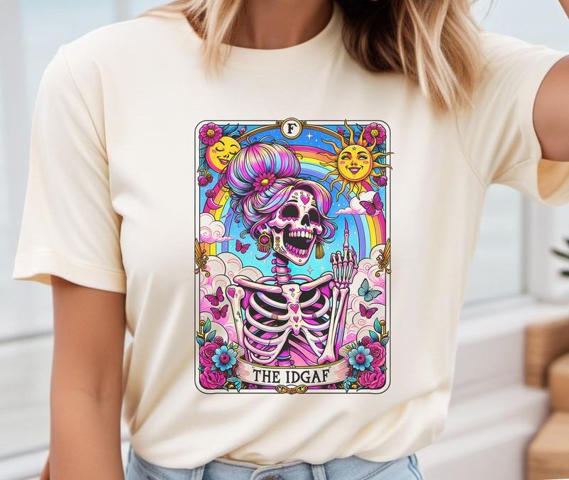 # 331 - The IDGAF Tarot Card Design - Print Unisex Crew neck Tee T-shirt Comfort Fabric