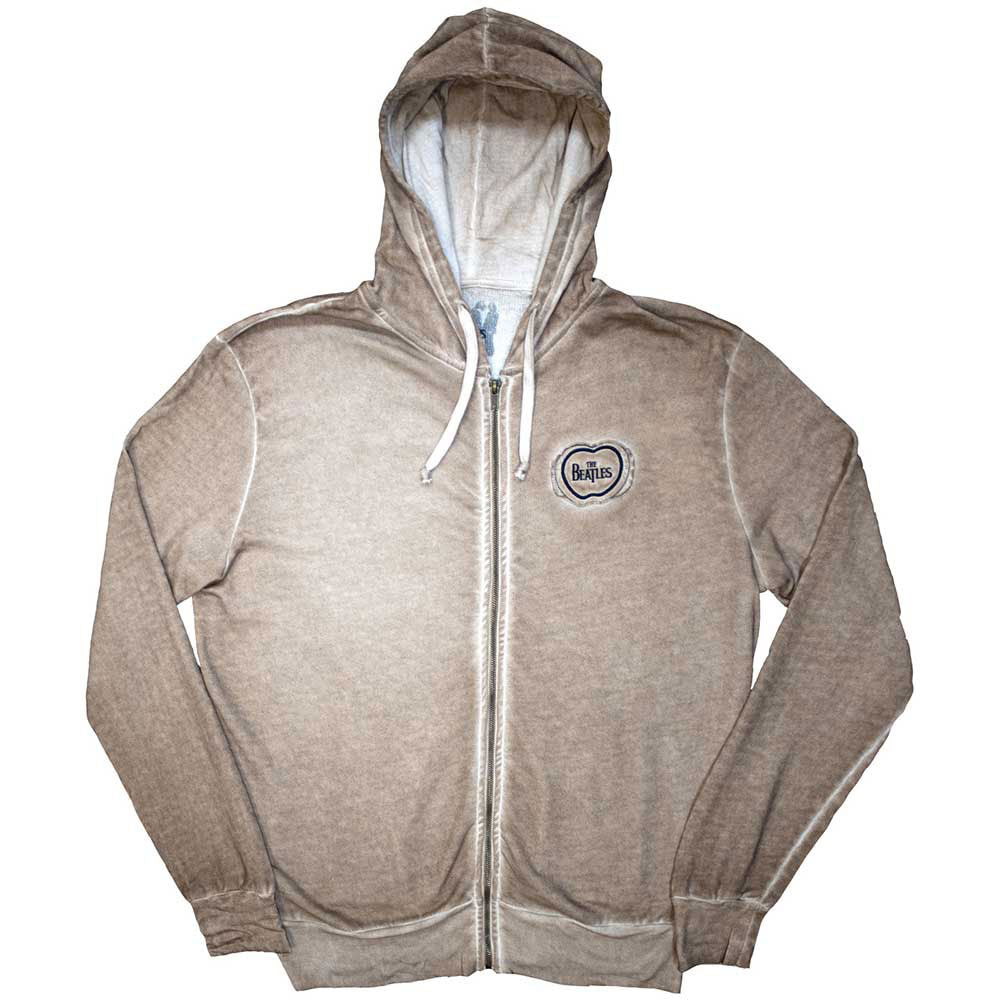 Apple Logo Stone Wash Zippered Hooded Sweatshirt