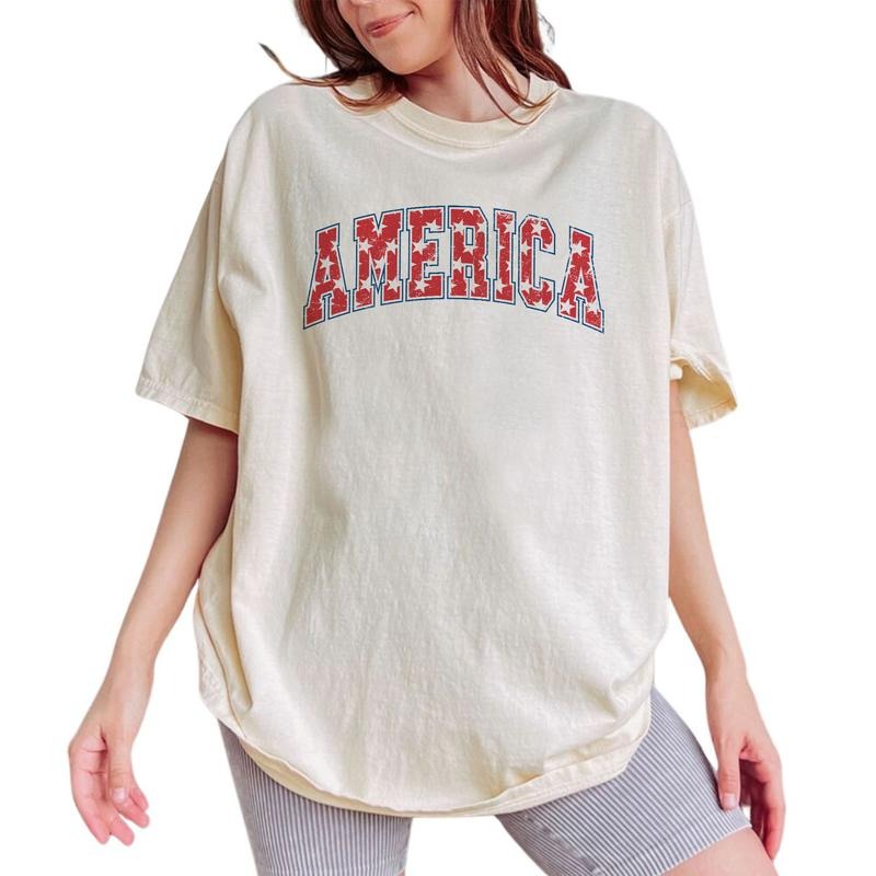 4th of July Tee, America Graphic Tee Women, USA Flag Printed Women Tops, Independence Day Shirt, Patriotic T-shirt, Comfy Oversized Graphic Tee, Gift For America Lover, Tops For Women, Womenswear Cotton Fabric Comfort Chic Style