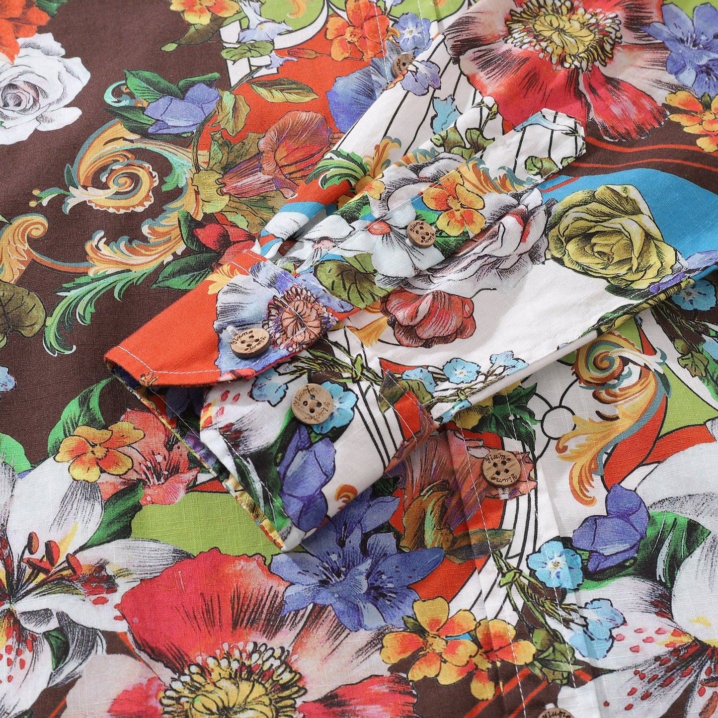 Men's Hawaiian Shirt Vibrant Blooms 1930s Vintage Long Sleeve Aloha Shirt