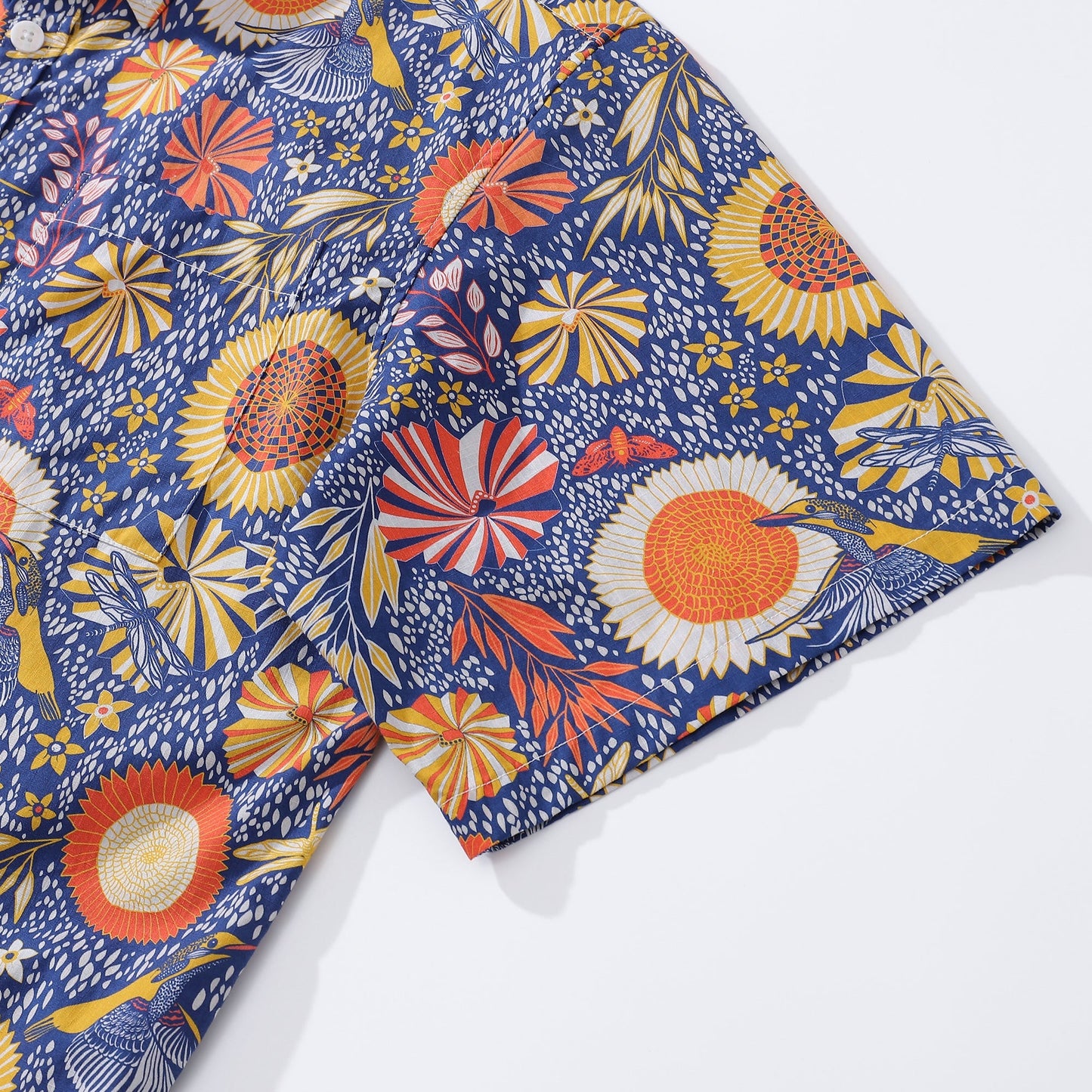 Men's Hawaiian Shirt 1960s Vintage Kingfisher and Flowers Print Cotton Button-down Short Sleeve Aloha Shirt Kingfisher And Flowers By Nina Leth