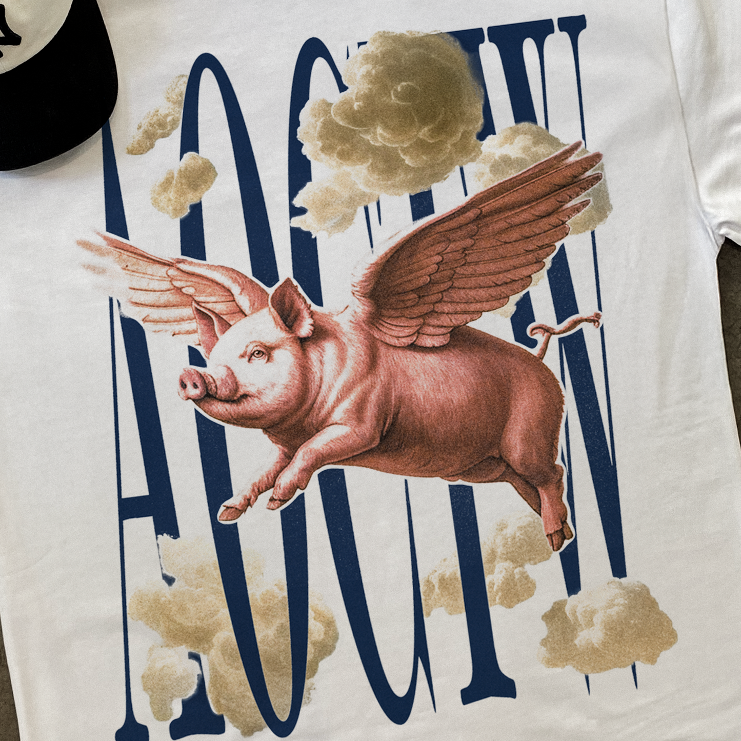 'WHEN PIGS FLY' HEAVYWEIGHT WHITE T-SHIRT