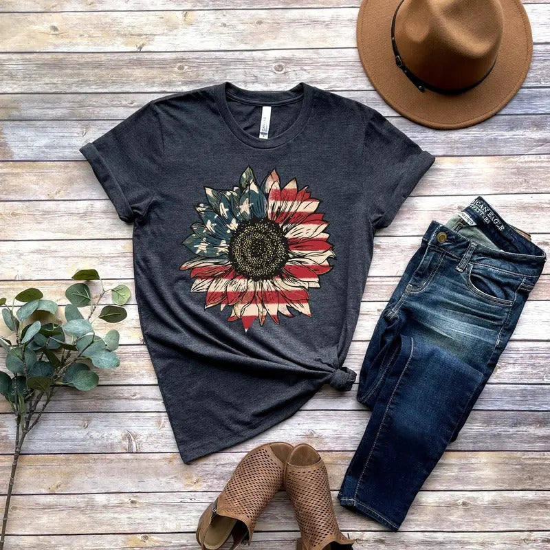 America Sunflower Shirt Usa Flag Flower T Shirt Gift For American 4th Of July Flag Graphic T-shirt Freedom Tshirt Independence Shirt sweater and hoodie