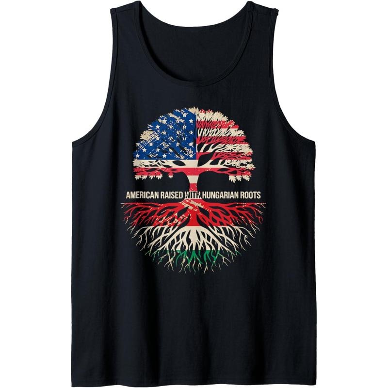 America and Hungary Country Flag Roots Hungarian American Tank Top made in USA