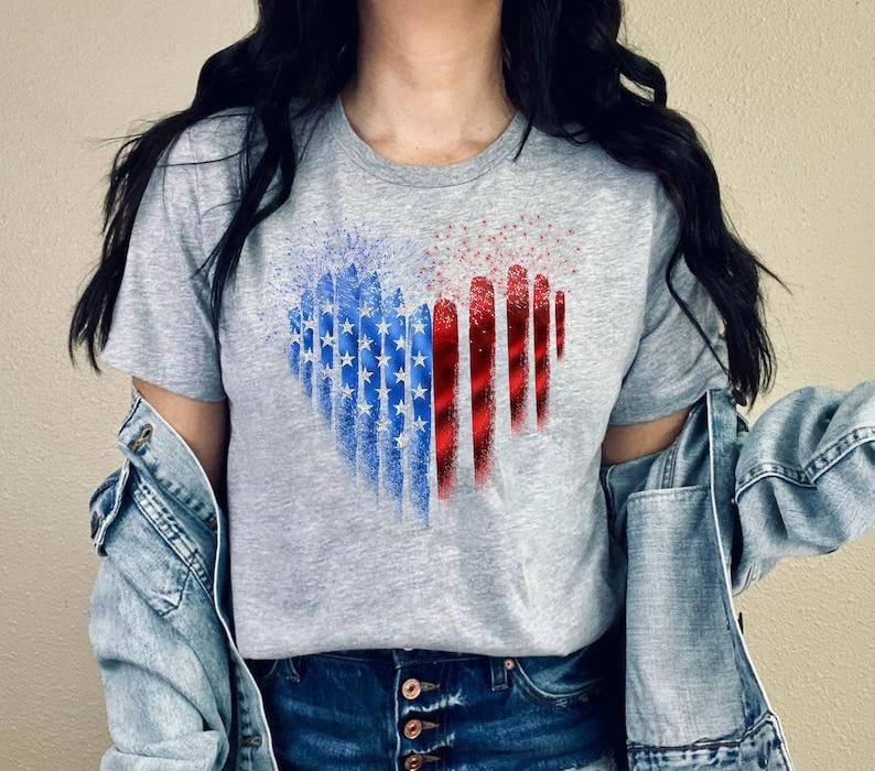 American Flag Heart T-Shirt, Fourth of July T-Shirt, USA Flag Shirt, Independence Day, American Flag Shirt, Patriotic Shirt, 4Th Of July Tee