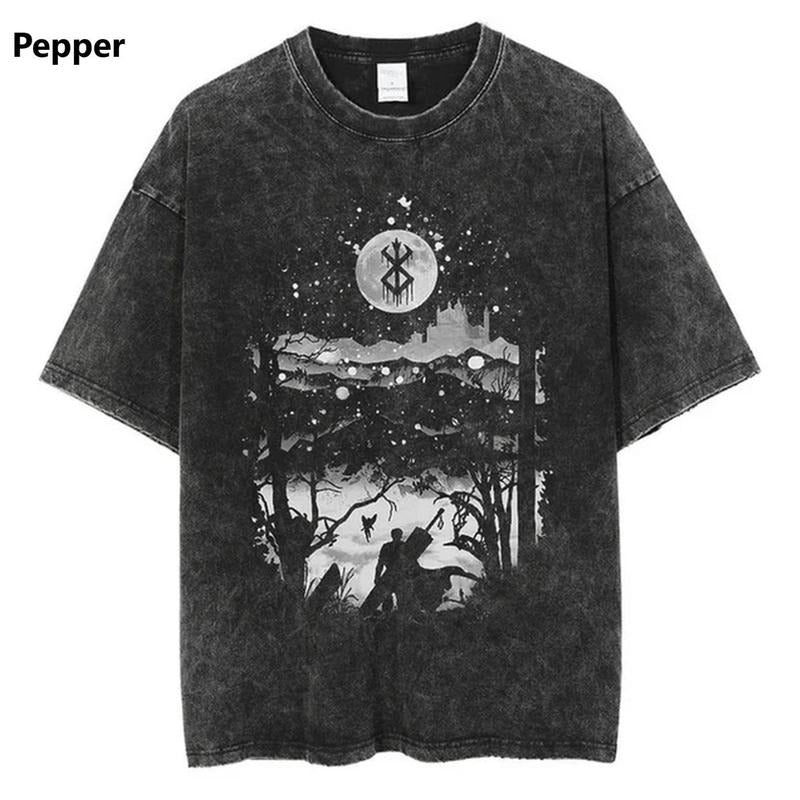 Anime Berserk Vintage T Shirts Manga Washed T-shirt Menswear Top Underwear Tshirt