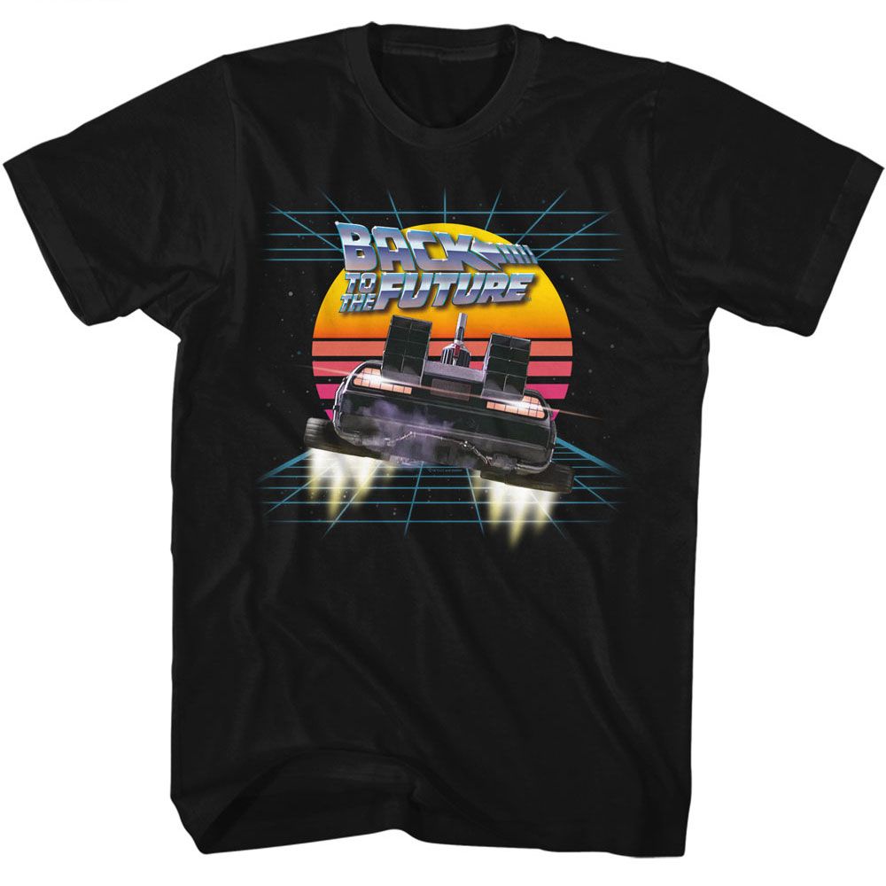 Back To The Future - Into The Retro Sunset - American Classics - Solid Black Adult Short Sleeve T-Shirt