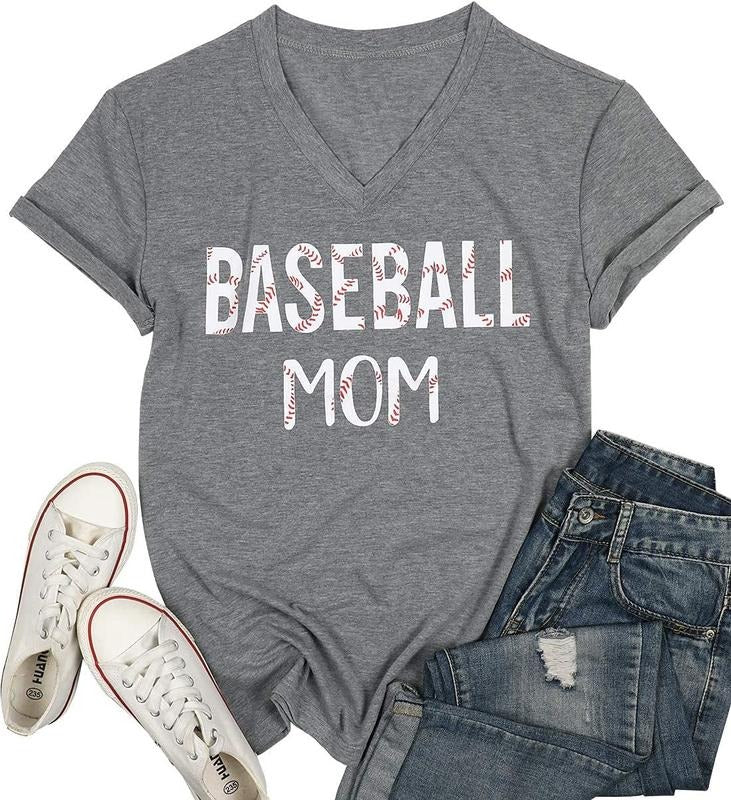 Baseball Mom T-Shirt Women Letter Print Funny Baseball Graphic T-Shirt Casual T-Shirt Comfort Top