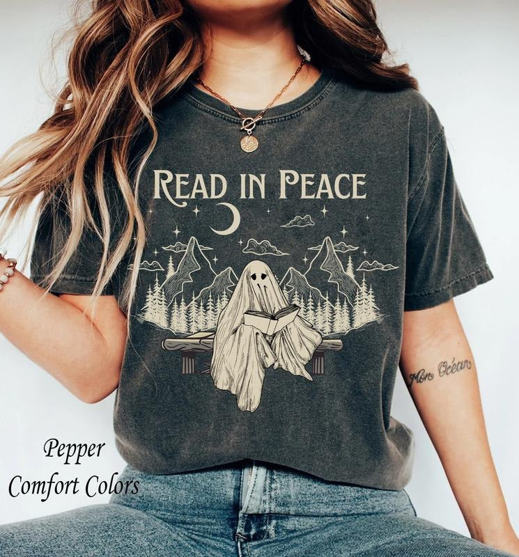 Book Lover Halloween T-Shirt, Funny Ghost Book Nerd, Teacher Halloween Gift, Librarian , Ghost Book Lover, Funny Halloween Spooky Season Shirt