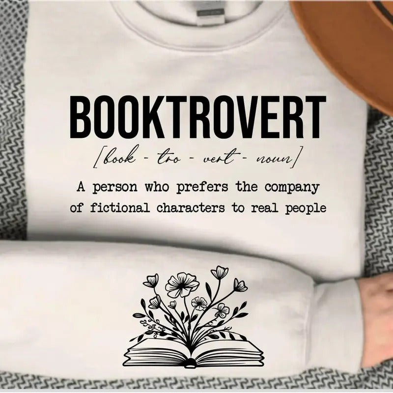 Booktrovert Definition Sweatshirt, Floral Book On Sleeve Shirt, Book Reader Sweater, Gift For Book Lovers, Booktrovert Shirt, Reader Sweater