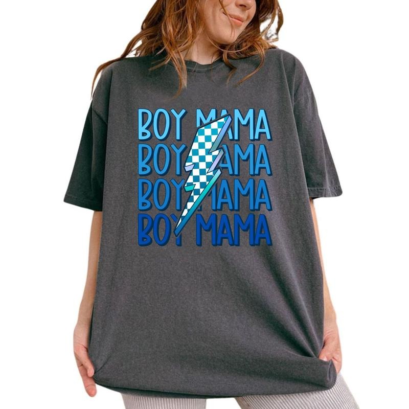 Boy Mama Shirt, Mom And Son Tee, Mom Of Boys Graphic Printed Tee, Cool Moms Unhinged Shirt, Mom Life Comfy Fabric Oversized Graphic Tee, Mother's Day Gifts, Women's Tops, Womenswear, Cotton Fabric Tee