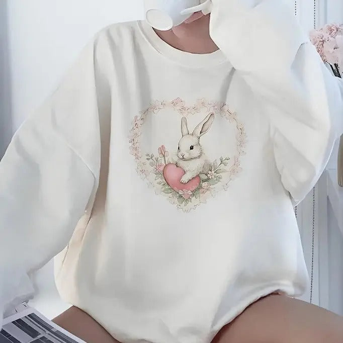 Bunny Sweatshirt Coquette Sweatshirt Trendy Crewneck Aesthetic Sweatshirt e Sweatshirt Gift For Her Hoodie and Sweater; T-shirt Cotton Womenswear Light Polyester