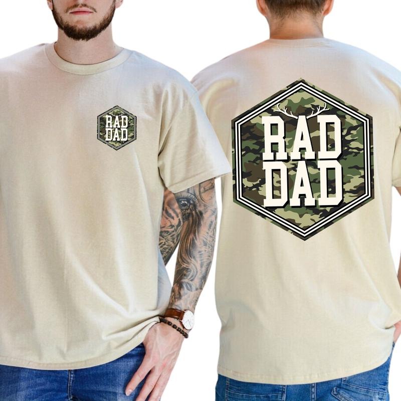 Camo Hunting Rad Dad 2-Sided Shirt, Camouflage Daddy Graphic Tee, Cool Dad Club T-shirt, Dad Life Hunter Tops, Dada Papa Tshirt, Classic Menswear