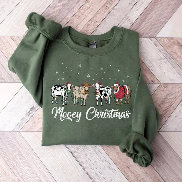 Christmas Cow Sweatshirt, Cow Lover Gift, Funny Christmas Shirt, Holiday Sweater, Farm Christmas Shirt, Womens Cow Shirt, Christmas T-shirt, sweater and Hoodie