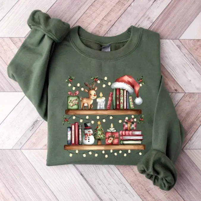 Christmas Library Shirt, Bookworm Xmas Sweater, Book Lovers Christmas Sweatshirt, Christmas Book Shirt, Reading Xmas Shirt, Cozy Season