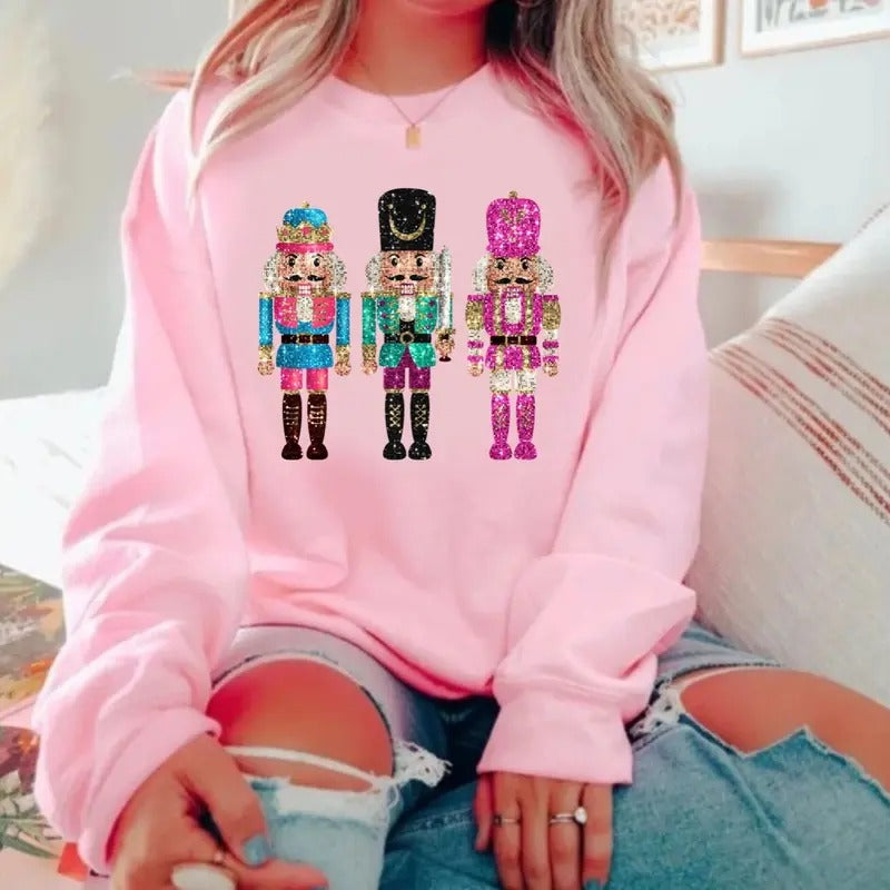 Christmas Nutcracker Sweatshirt for Women, Pink Christmas Sweater, Cute Holiday Shirt Fabric Womenswear