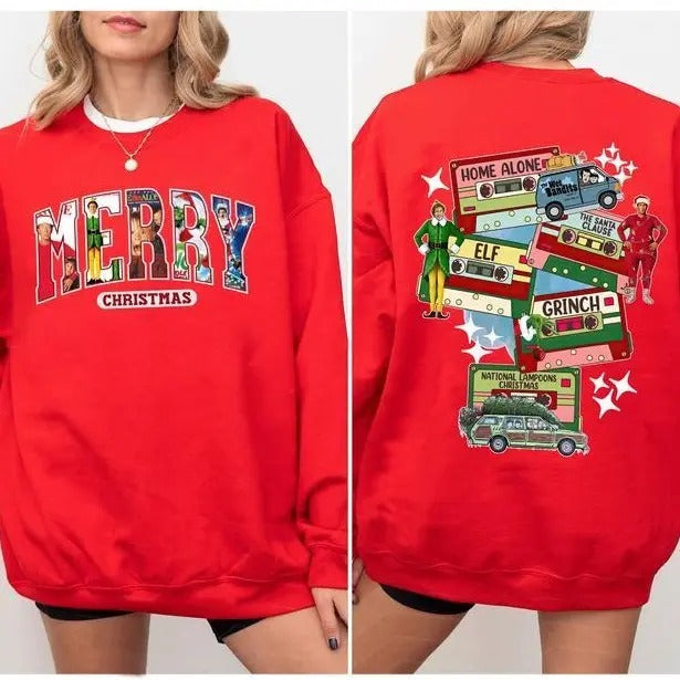 Classic 90s Christmas Movies 2 Side Sweatshirt, Retro Christmas Movies Two Sides Sweatshirt, Merry Christmas Sweatshirt, Gift for Men for Women