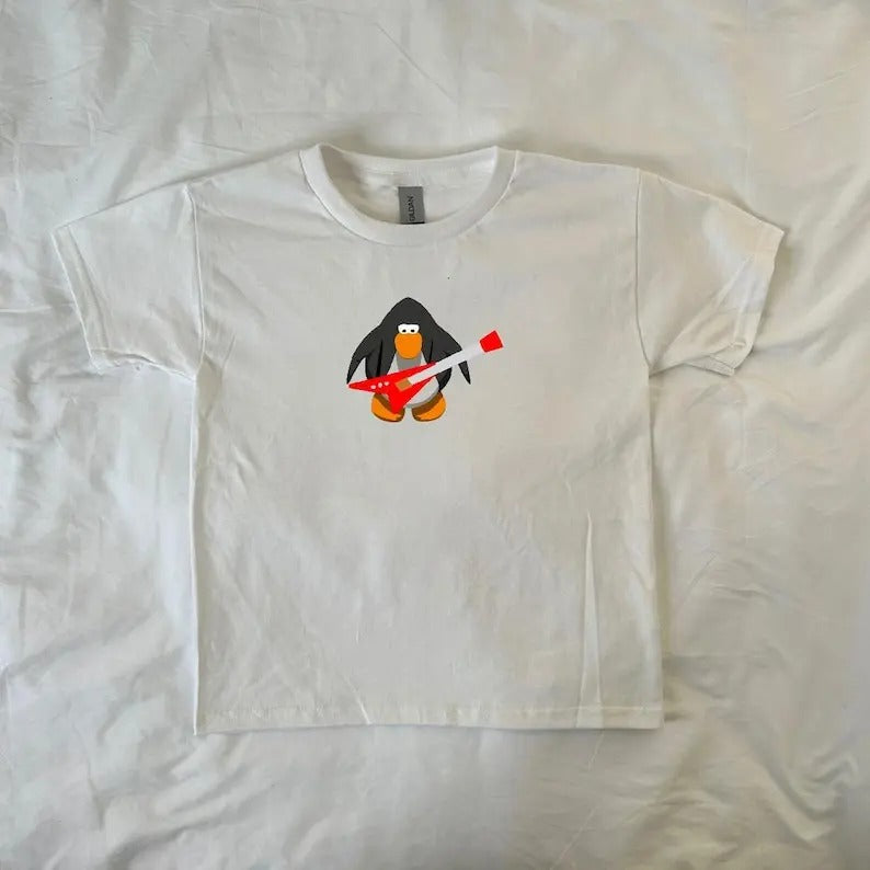Club Penguin Guitar Baby Tee, ahs style, y2k, Pinterest, 90s style baby tee, retro, Childhood Aesthetic, nostalgic, streetwear, 2000s vibe