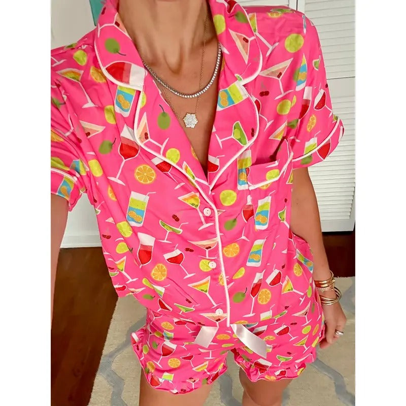 Cocktails & Dreams Ruffle Shorts Pajama Set