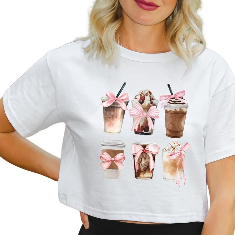 Coffee Blends T-Shirt, Espresso and Frappe Printed Tank Top, Coffee Lover Crop Top, Iced Coffee T-Shirt Full Color Print