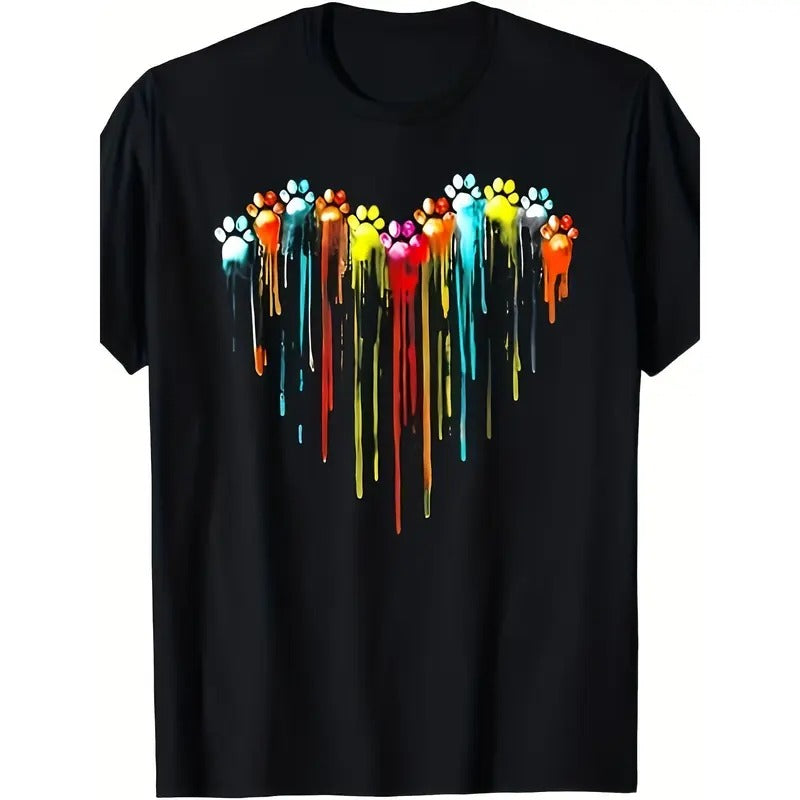 Color Dog Paw Heart Print T-shirt -100% cotton Made in USA