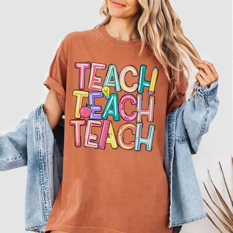 Colorful Teacher Shirt, Cute Teach Sweatshirt, Back to School Teacher Outfit, Fun Teacher Gift, Elementary Teacher Tee