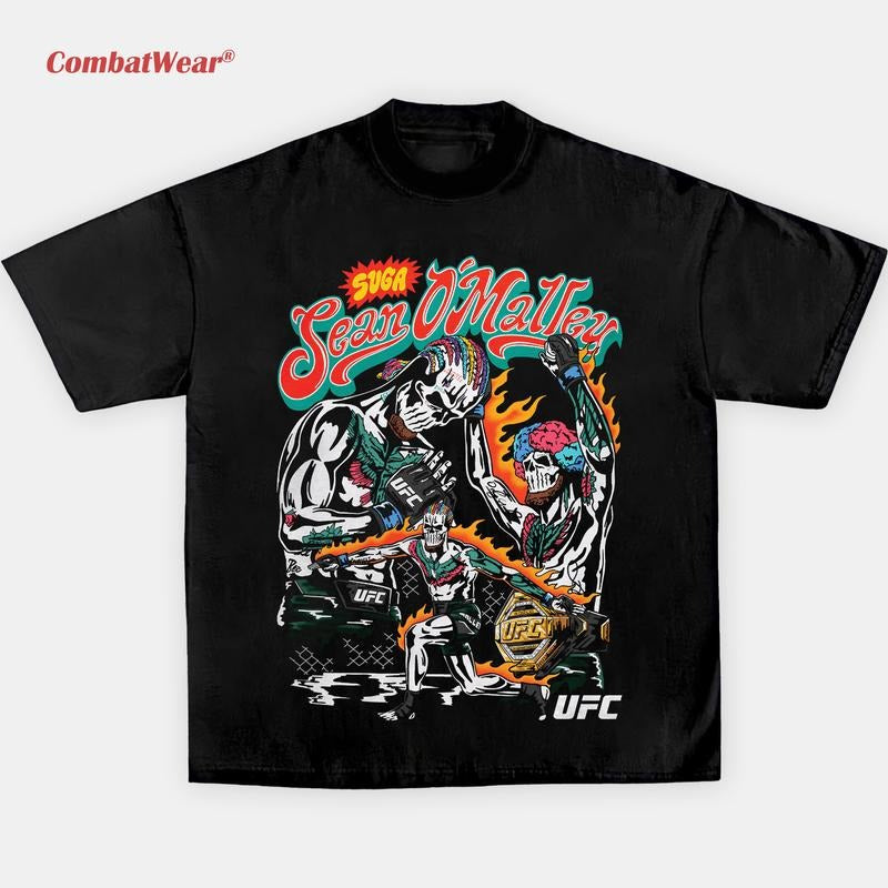 CombatWear Suga Sean O'Malley Skull T-Shirt - Combat Series Tee, Boxing T-shirt, Gift for Fighters, Sports Apparel For True Fans Of The Fight Game, Short Sleeve, 100% Cotton, Premium Boxing Apparel