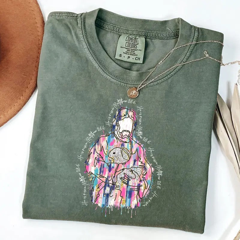 Comfort Colors Brush Stroke Jesus T-Shirt, He Is Risen Shirt, Easter Bible Verse Tee, Easter Shirt