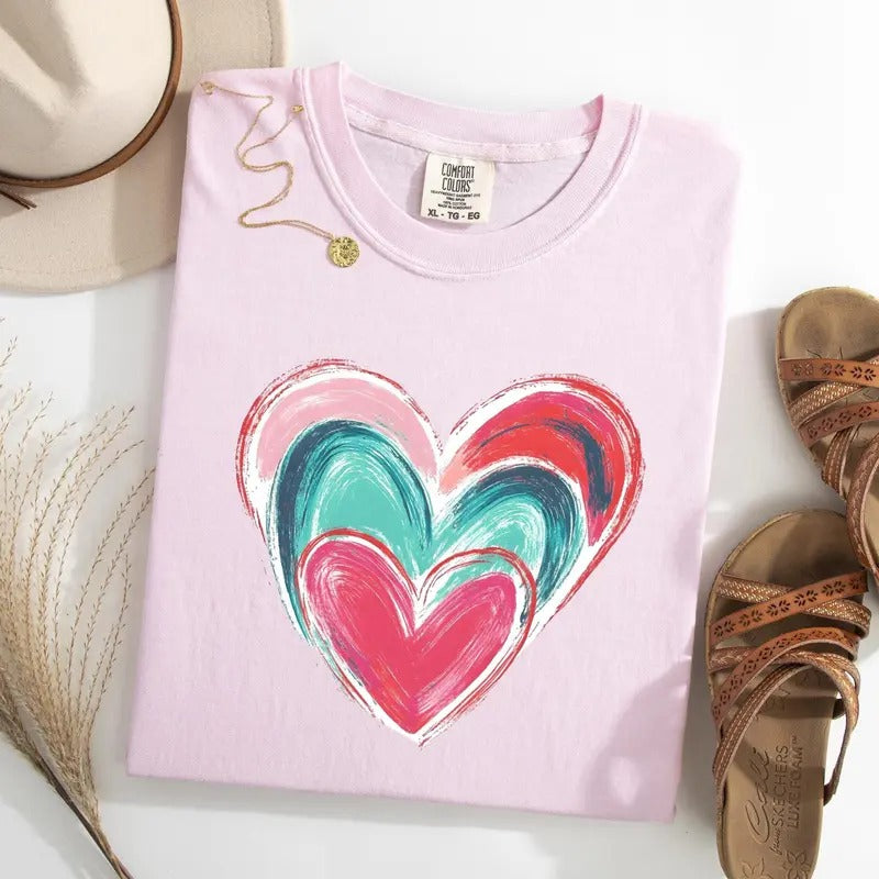 Comfort Colors Brushstroke Heart Shirt, Valentines Day Heart Shirt, Valentine's Day Gift, Women's Love Shirt