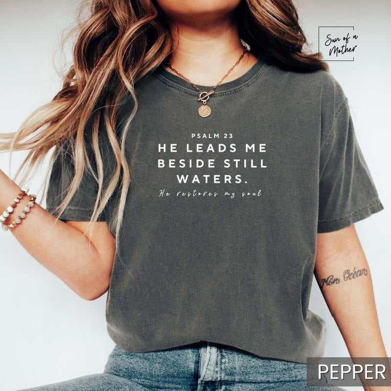 Comfort Colors Christian T-Shirt, Bible Verse Tee for Women, Psalm 23 Jesus Shirt, Faith Shirt for Moms, Ultra Soft Cotton Tee, Everyday Casual Wear
