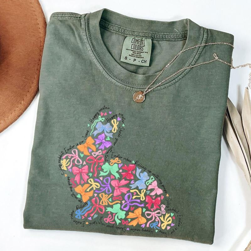 Comfort Colors Coquette Easter Bunny Shirt, Easter Coquette Bow T-Shirt, Bunny Coquette Tee