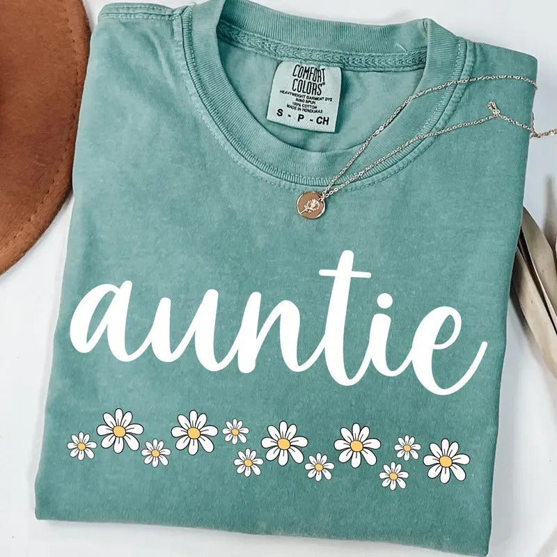Comfort Colors Floral Daisy Auntie Shirt Gift for Aut, New Aunt Gift, Mother's Day Gift