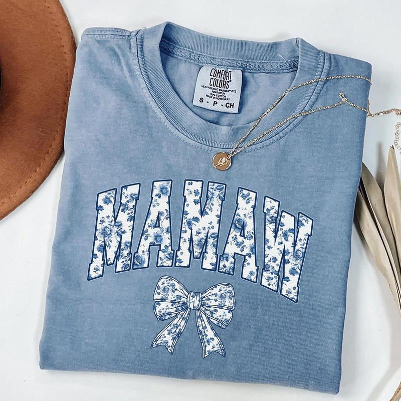 Comfort Colors Floral Mamaw Shirt, Coquette Bow Mamaw T-Shirt, Chinoiserie Style Mamaw Tee, Gift for New Mom, Pregnancy Reveal Gifts