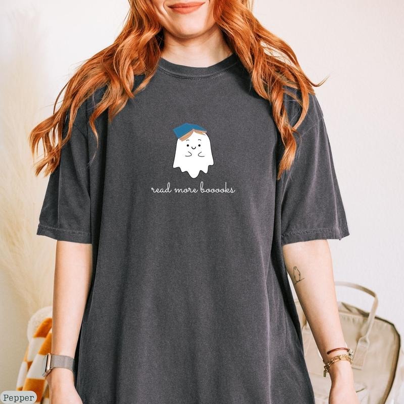 Comfort Colors Ghost Book Shirt, Read More Booooks Shirt, Book Lover Shirt, Spooky Season Shirt, Ghost Reading Shirt, Halloween Unique Shirt