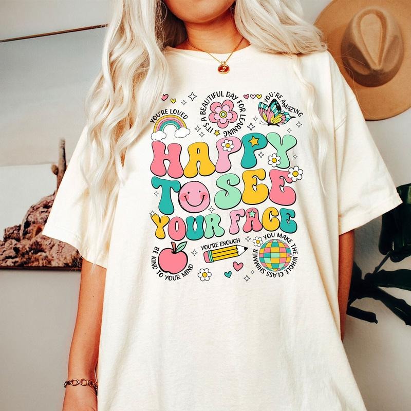 Comfort Colors Happy To See Your Face Shirt, Teacher Shirt, Back To School Teacher, First Day Of School Shirt, Groovy Teacher Shirt, Cute Teacher Shirt