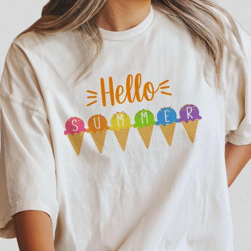 Comfort Colors Hello Summer Shirt, Summer Welcome Shirt, Ice Cream Shirt, Last Day Of School T-Shirt, Cute Summer Shirt, Vacation TShirt, Schools Out For Summer, End Of School Year Shirt, Teacher Summer T-Shirt, Teacher Gifts, Summer School Tee Casual Top