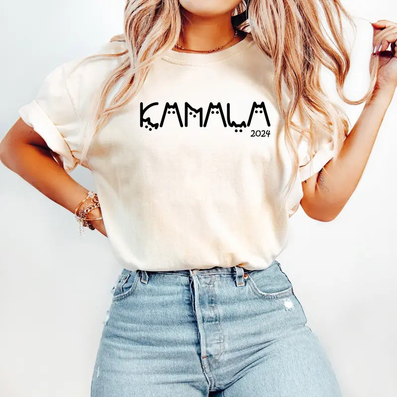 Comfort Colors Kamala Cat Shirt, Childless Cat Ladies For Kamala, Kamala Cat 2024 Shirt, Cute Kamala Cat Shirt